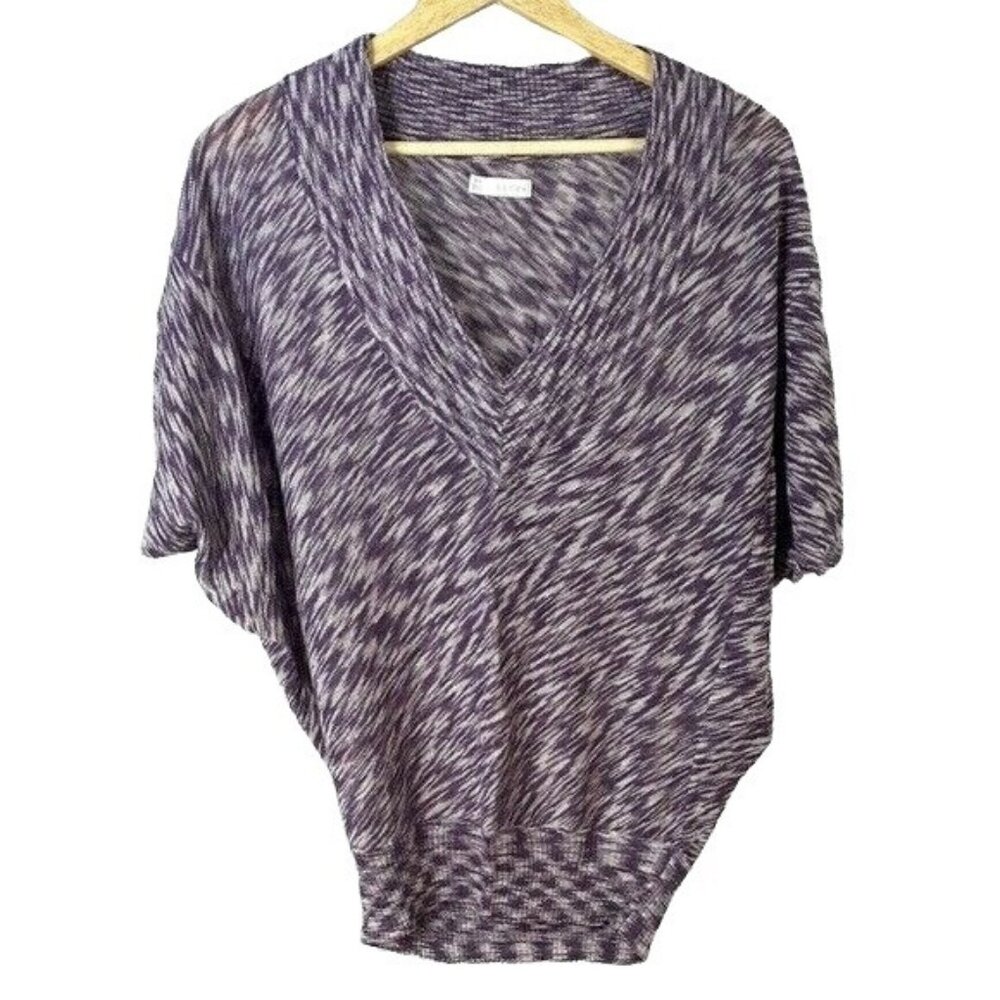 Hinge Women Short Sleeve Sweater Purple XS Space Dye Geo Dolman Sleeve Batwing